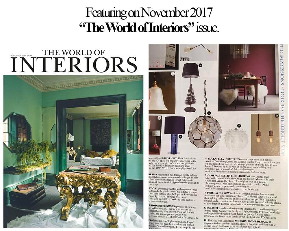 EQLight featuring on The World of Interiors November 2017 issue