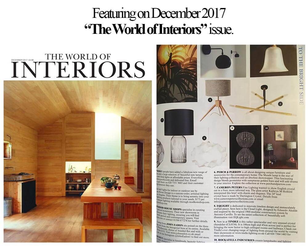 EQLight featuring on The World of Interiors December 2017 issue