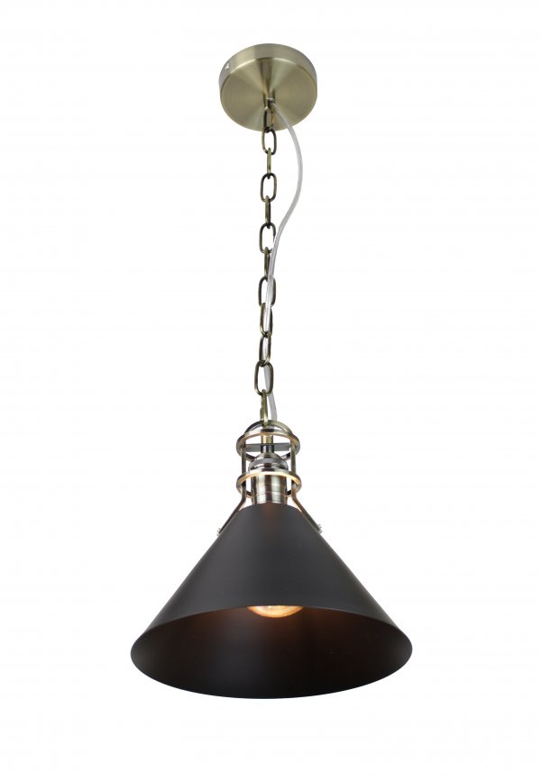 EQPBBC10 Zulia 1-Light Black and Brass Cone Pendant