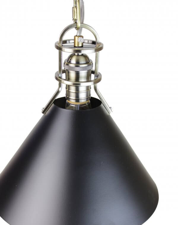 EQPBBC10 Zulia 1-Light Black and Brass Cone Pendant