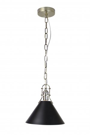 EQPBBC10 Zulia 1-Light Black and Brass Cone Pendant