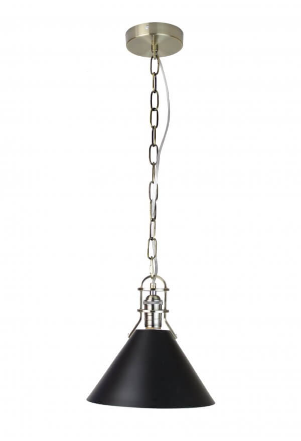 EQPBBC10 Zulia 1-Light Black and Brass Cone Pendant