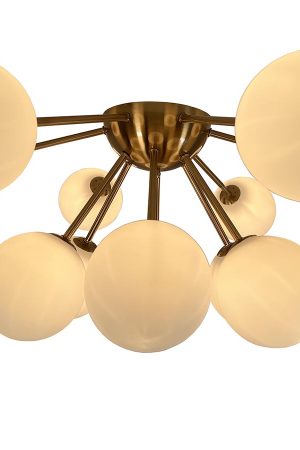 Ootzil 14 in. 12-Light Brass Semi Flush with White Glass Globes