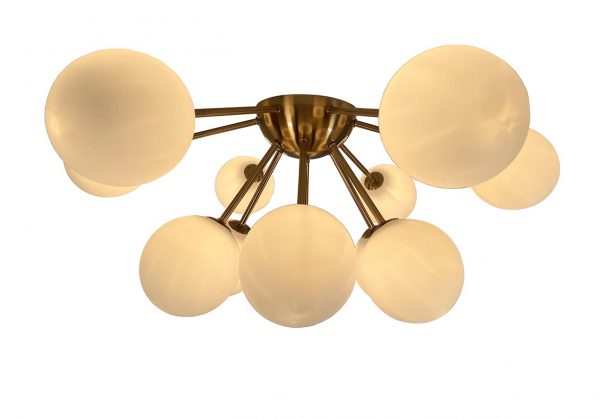 Ootzil 14 in. 12-Light Brass Semi Flush with White Glass Globes