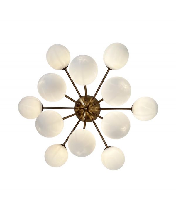 Ootzil 14 in. 12-Light Brass Semi Flush with White Glass Globes