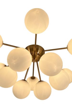 Ootzil 14 in. 12-Light Brass Semi Flush with White Glass Globes