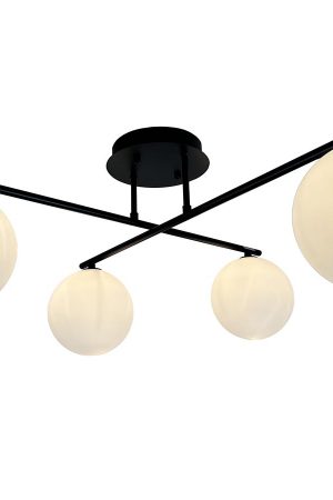 Kinich 12 in. 4-Light Black Semi Flush with White Glass Globes