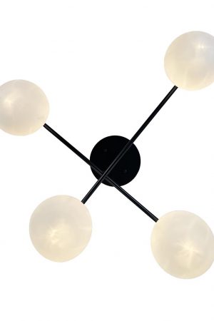 Kinich 12 in. 4-Light Black Semi Flush with White Glass Globes