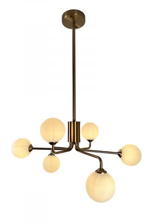 Ootzil 6-Light Brass Chandelier with White Globes