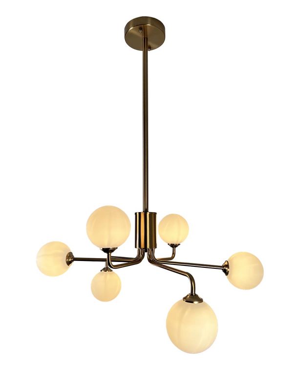 Ootzil 6-Light Brass Chandelier with White Globes