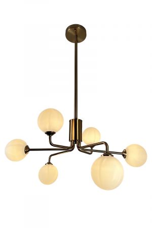 Ootzil 6-Light Brass Chandelier with White Globes