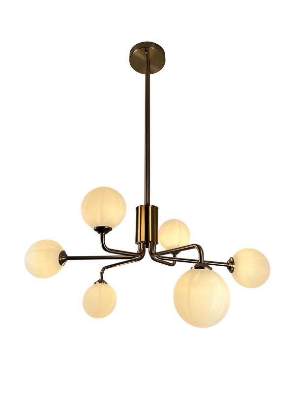Ootzil 6-Light Brass Chandelier with White Globes