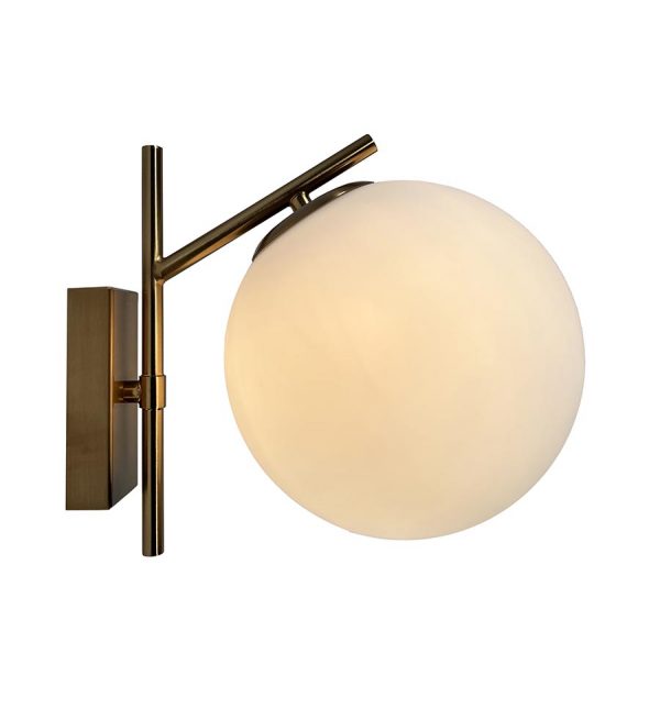 Kinich 1-Light Brass Wall Sconce with White Globe