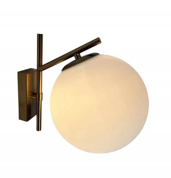 Kinich 1-Light Brass Wall Sconce with White Globe