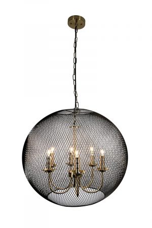 Yamil 6-Light Brass Chandelier with Black Basket Shade