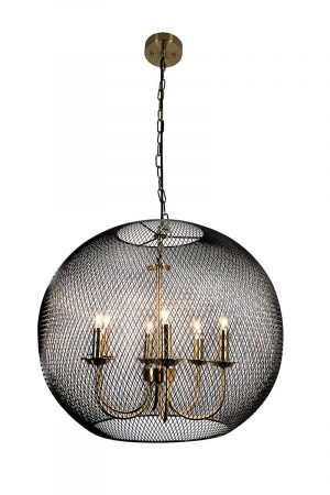 Yamil 6-Light Brass Chandelier with Black Basket Shade