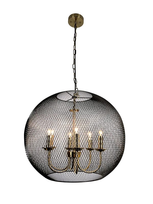 Yamil 6-Light Brass Chandelier with Black Basket Shade