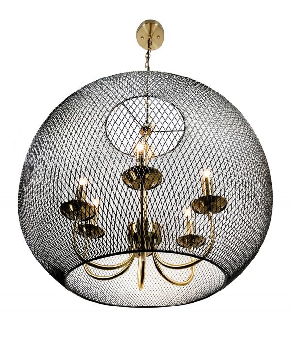 Yamil 6-Light Brass Chandelier with Black Basket Shade