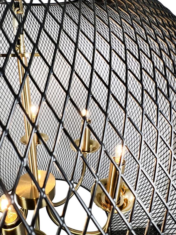 Yamil 6-Light Brass Chandelier with Black Basket Shade